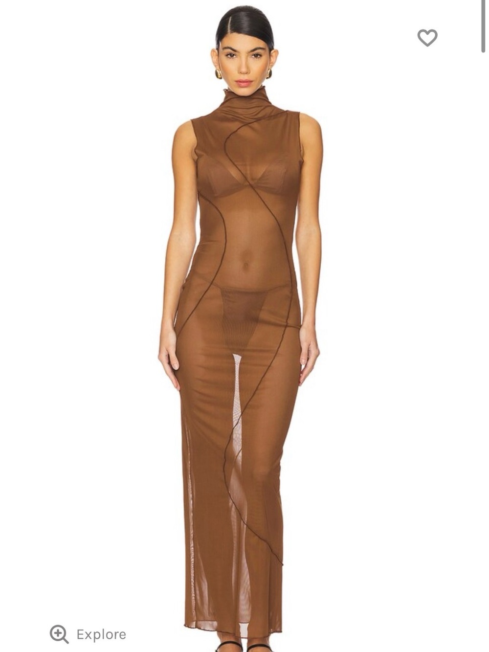 Camila Coelho Brown Sheer Mesh Maxi Dress